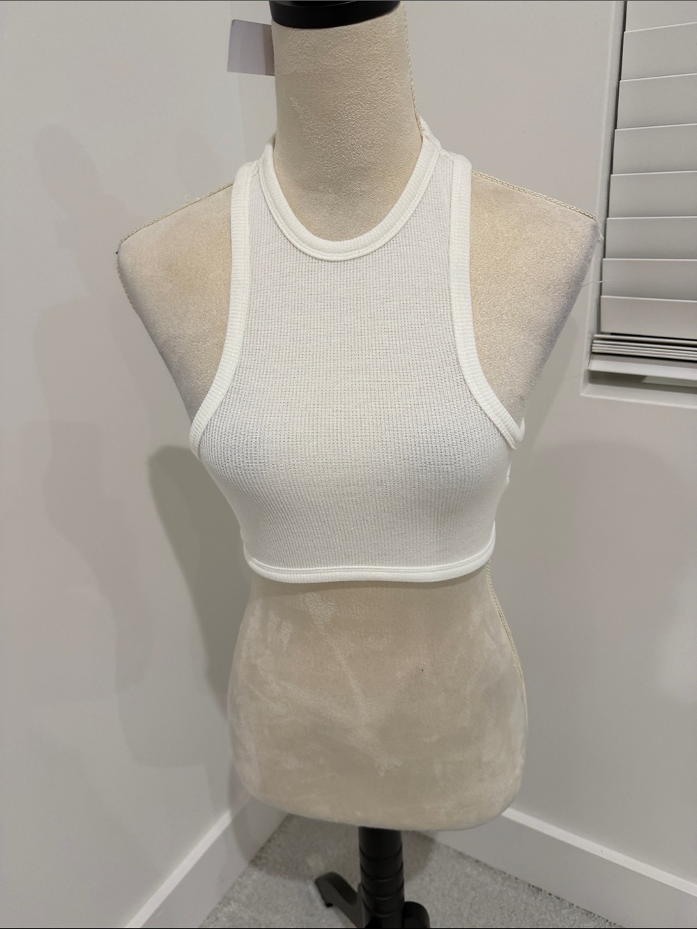 Ribbed White Racer Crop Tank - Women's